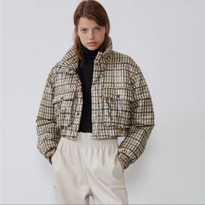 Zara cropped plaid puffer jacket